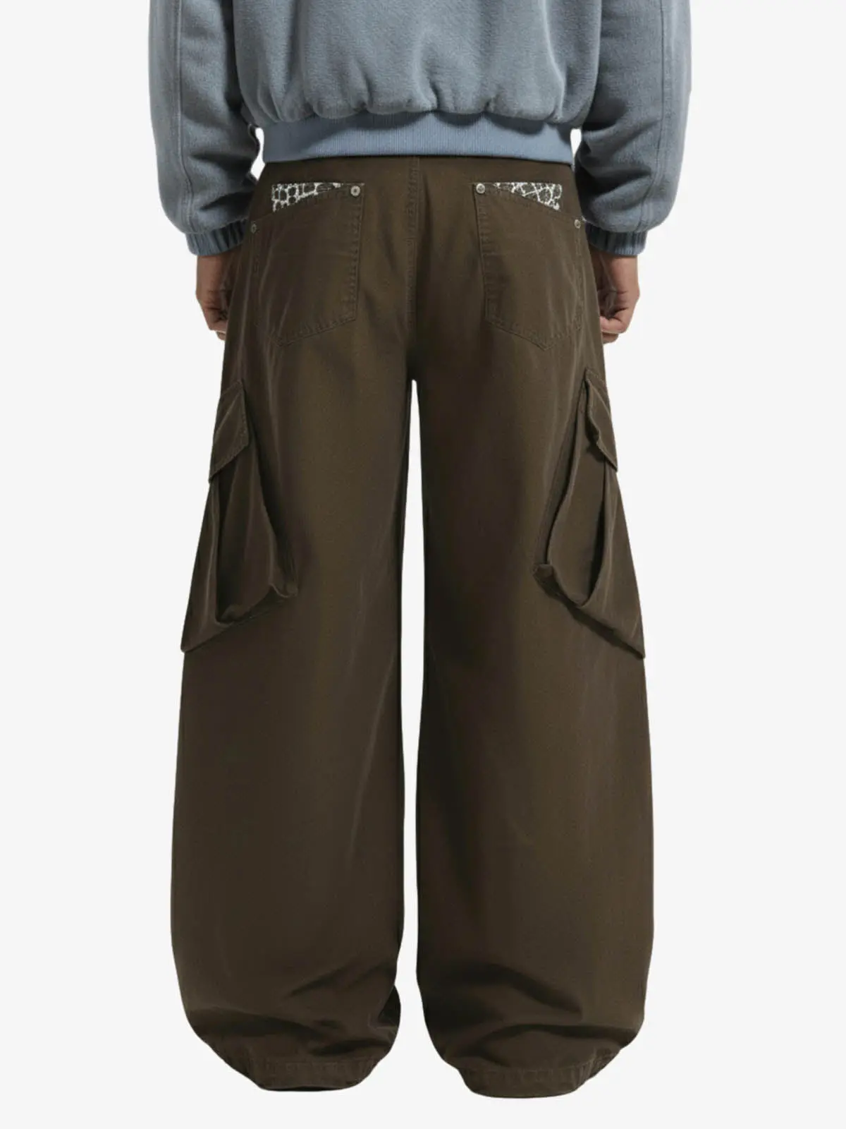 Vintage Patchwork Leopard Pocket Wide Leg Cargo Pants - Image 3