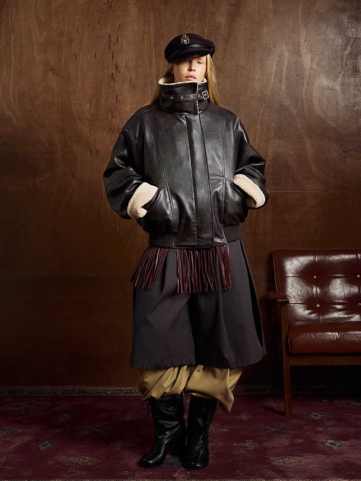 Vintage Shearling Collar Quilted Leather Jacket - Image 3