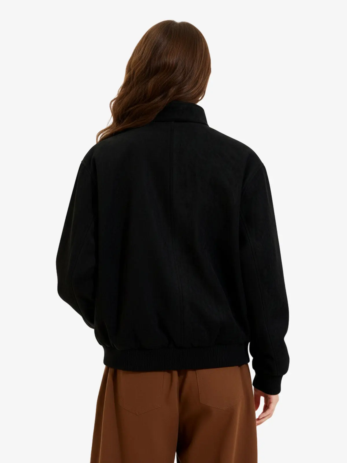 Vintage Stand Collar Metal Button-Structured Bomber Jacket - Image 7