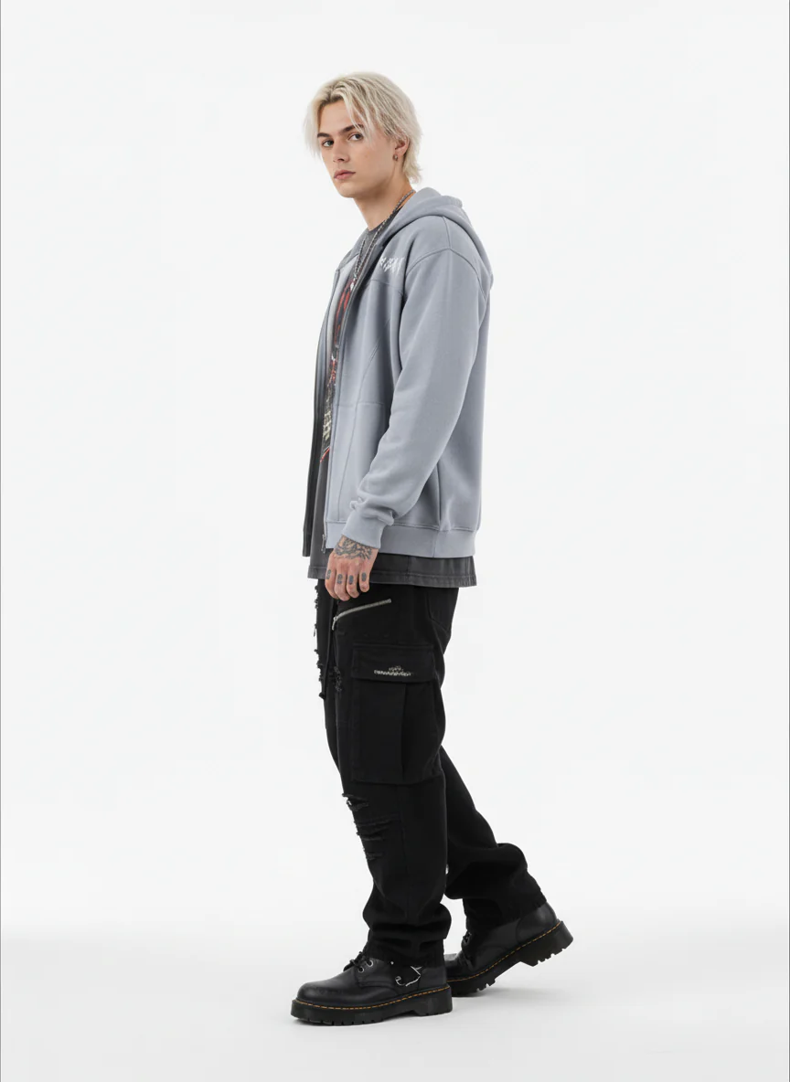 Vintage Suede Letter Embroidered Cropped Zip Up Hoodie - Image 10