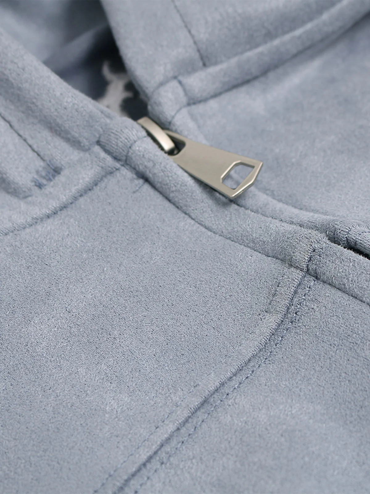 Vintage Suede Letter Embroidered Cropped Zip Up Hoodie - Image 13
