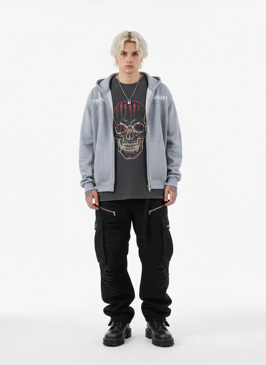 Vintage Suede Letter Embroidered Cropped Zip Up Hoodie - Image 6