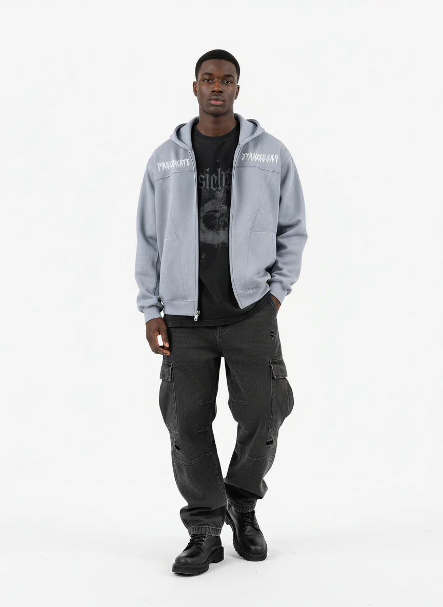 Vintage Suede Letter Embroidered Cropped Zip Up Hoodie - Image 8