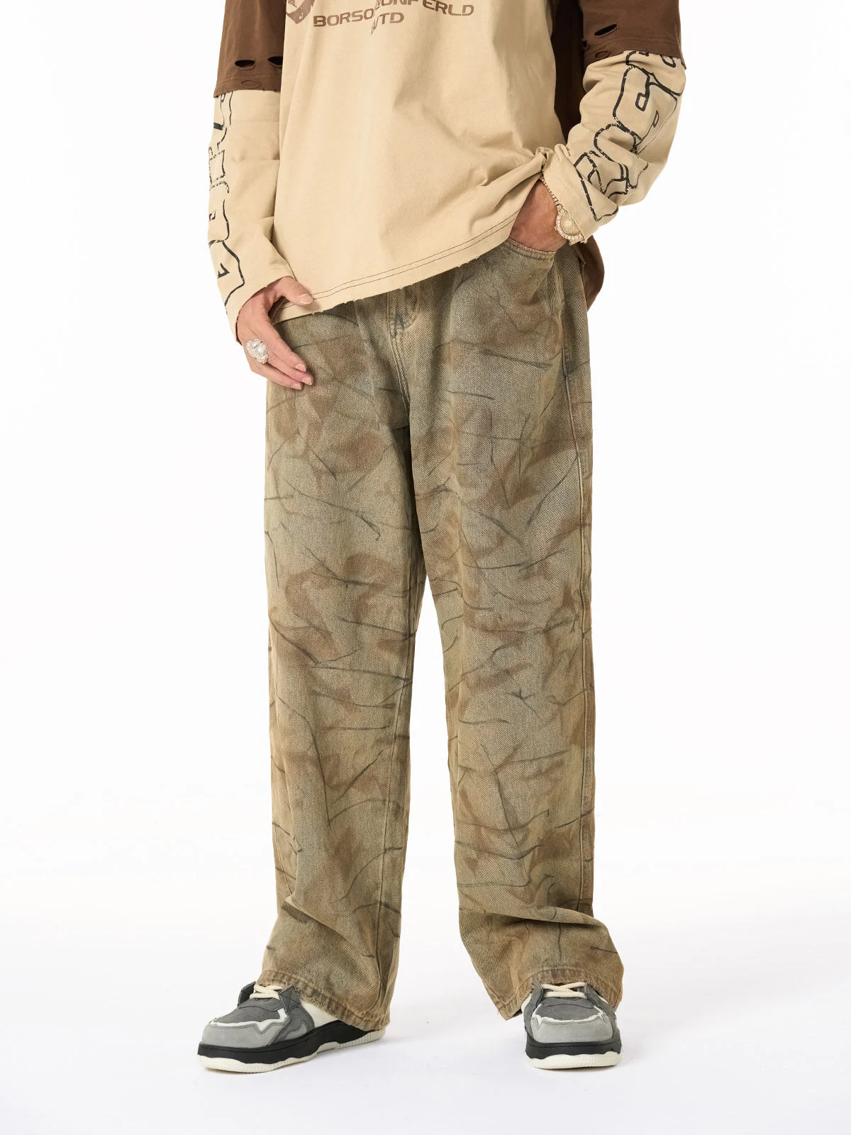 Vintage Washed Distressed Copper-Dyed Jeans - Image 3