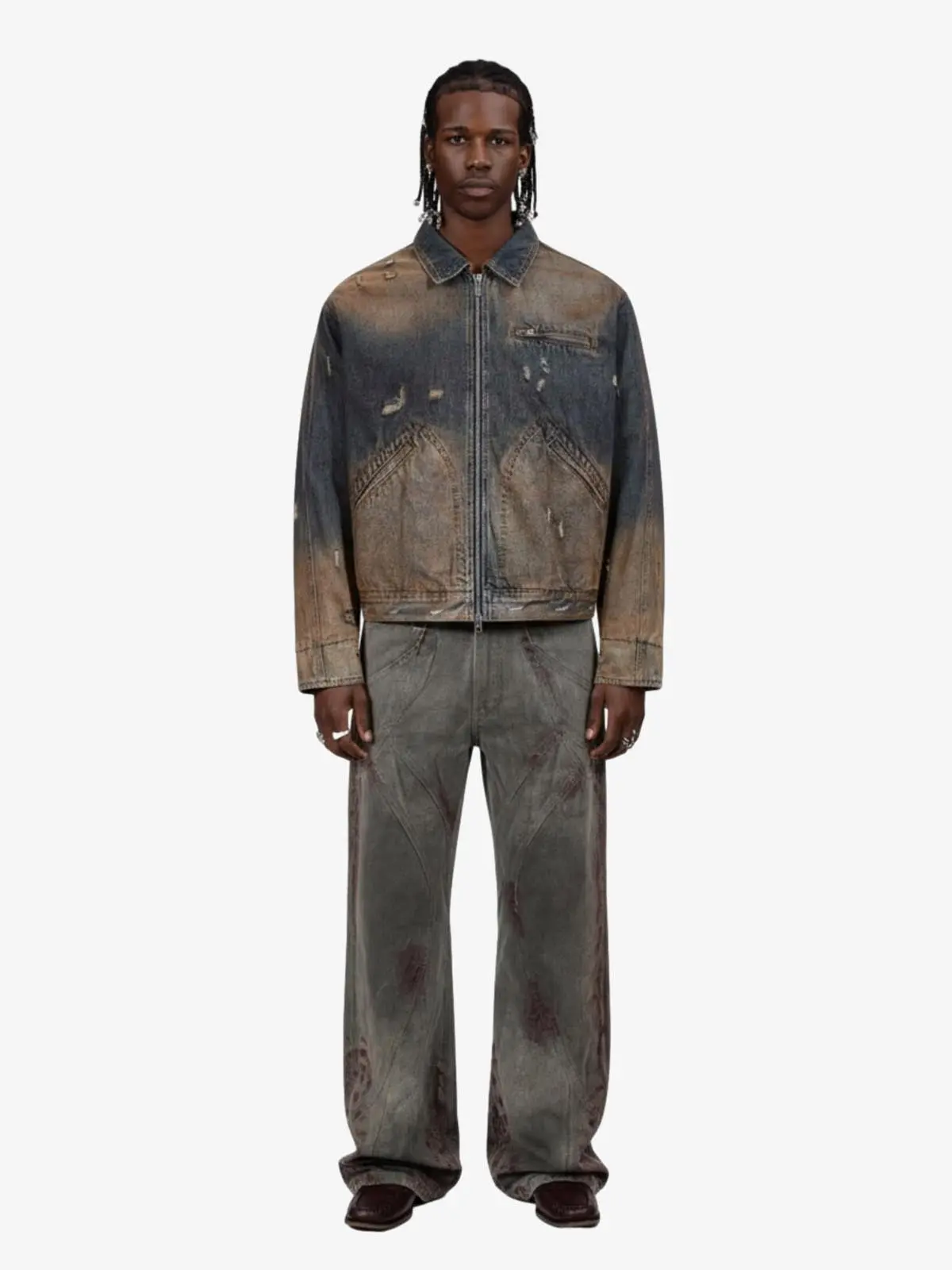 Vintage Washed Distressed Denim Zip Up Jacket - Image 4