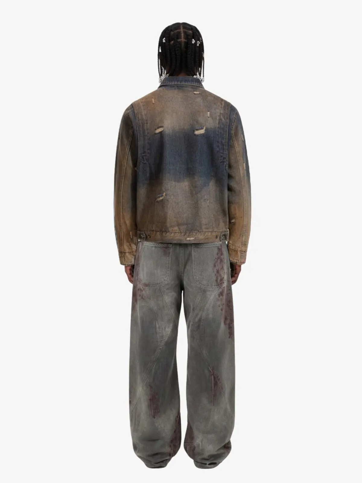 Vintage Washed Distressed Denim Zip Up Jacket - Image 5