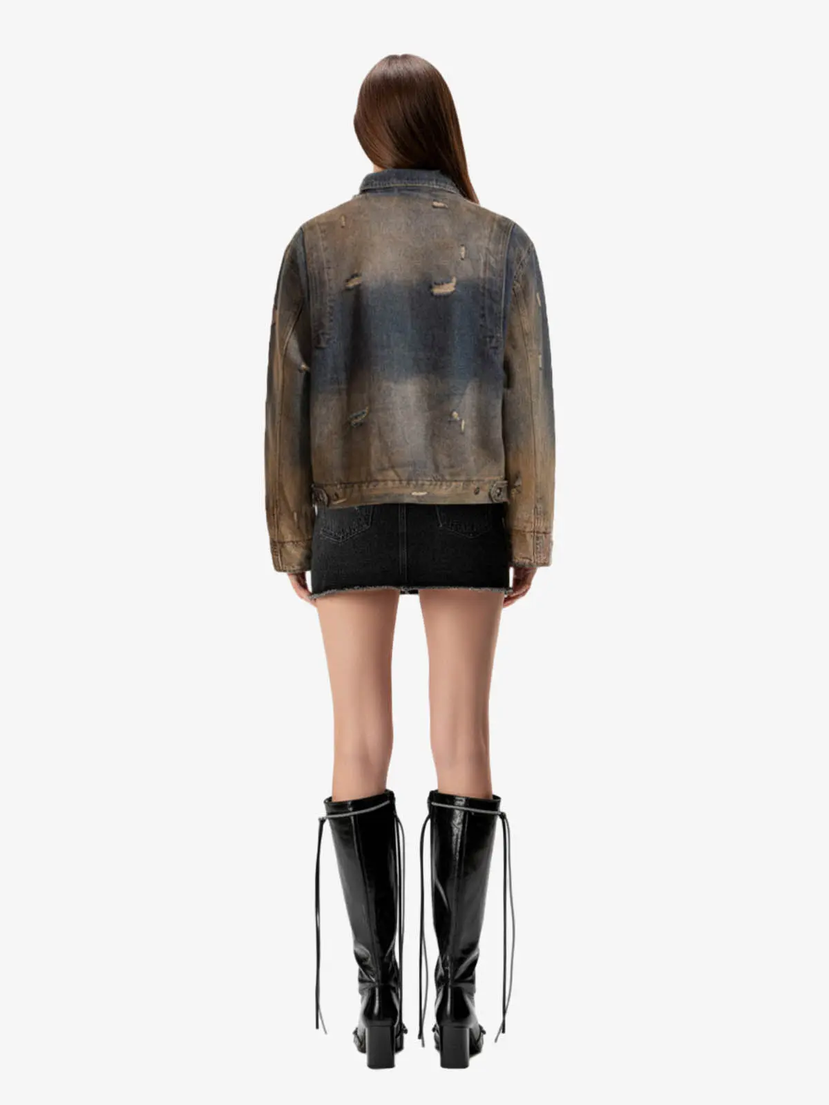 Vintage Washed Distressed Denim Zip Up Jacket - Image 7