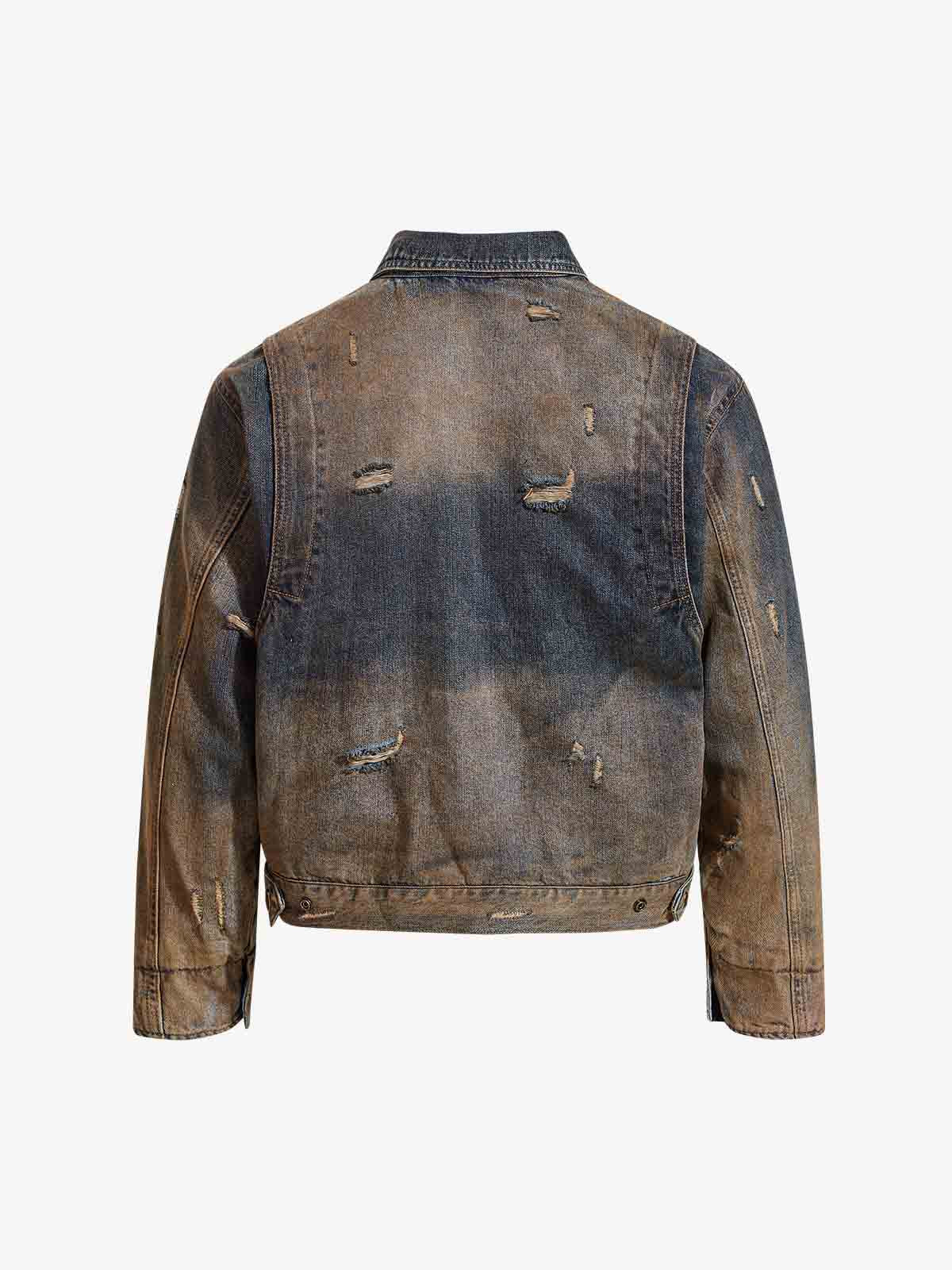 Vintage Washed Distressed Denim Zip Up Jacket - Image 8