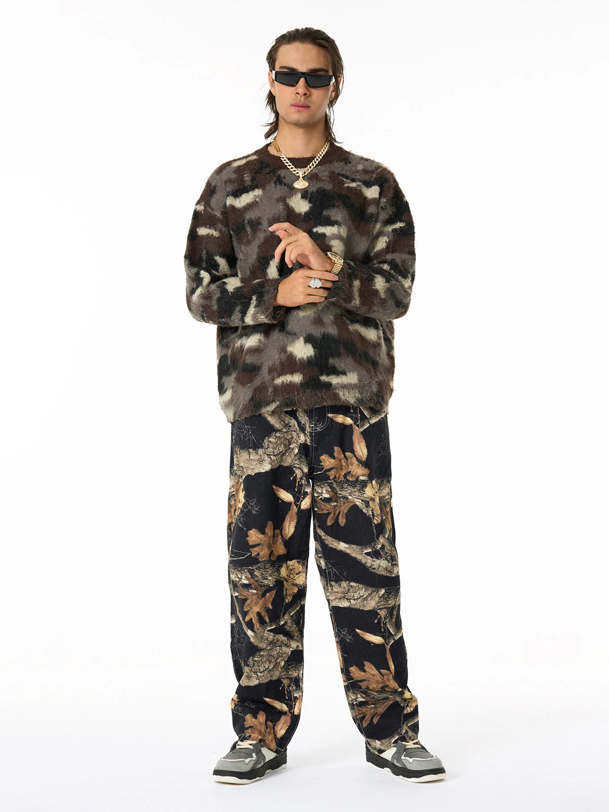 Vintage Washed Distressed Leaf Camouflage Jeans - Image 4