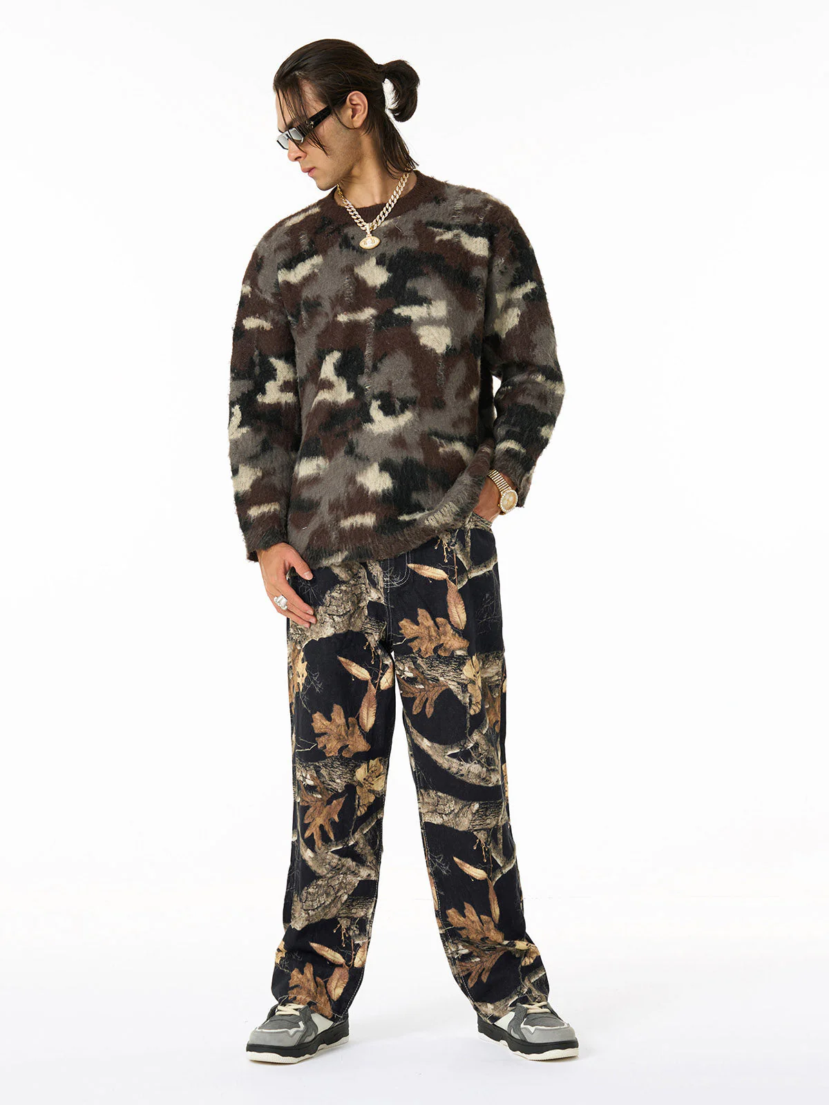 Vintage Washed Distressed Leaf Camouflage Jeans - Image 5