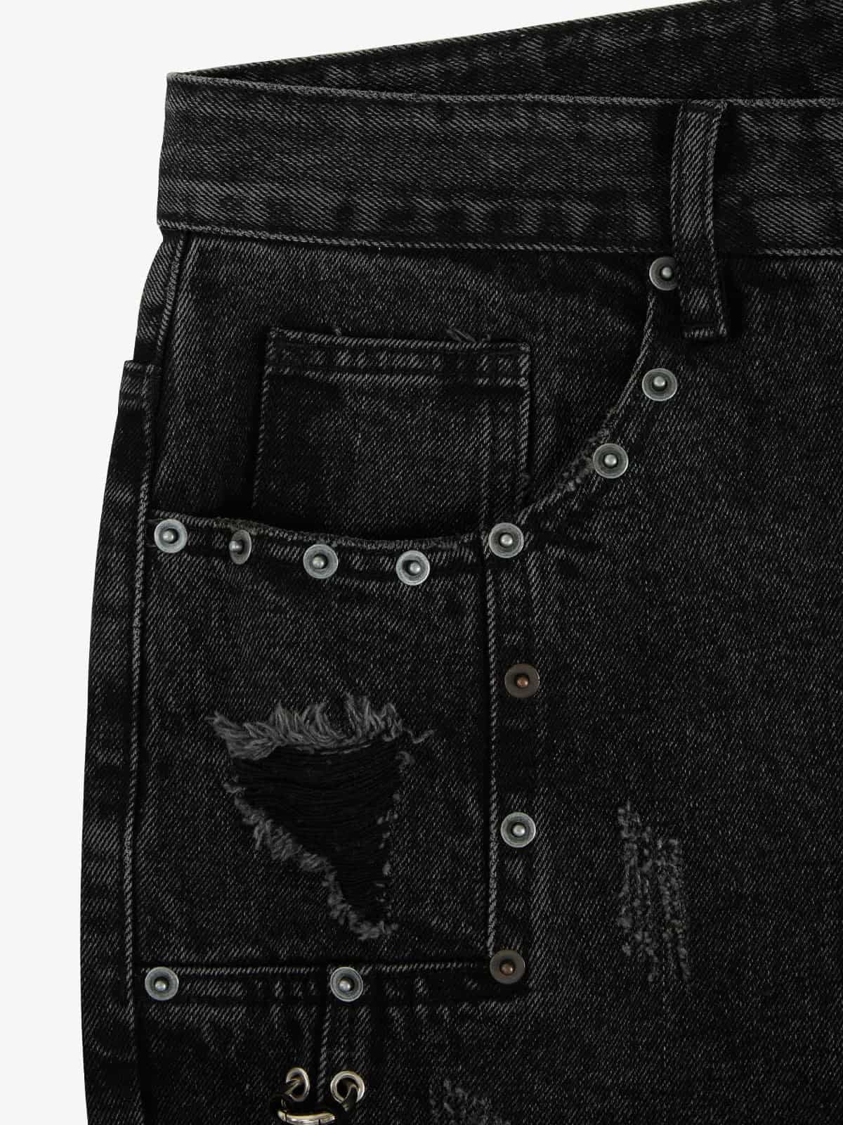 Vintage Washed Distressed Metal Ring Baggy Jeans - Image 10