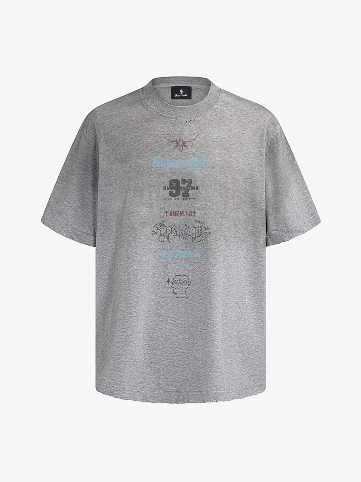 Vintage Washed Distressed Multi Logo Print T-Shirt - Image 3