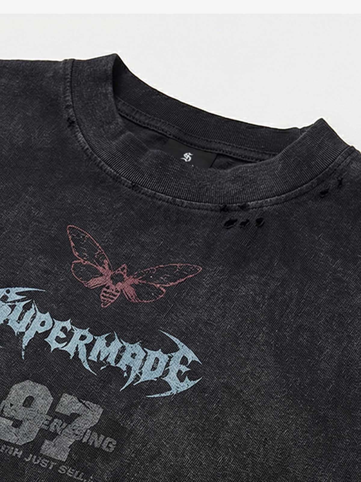 Vintage Washed Distressed Multi Logo Print T-Shirt - Image 5