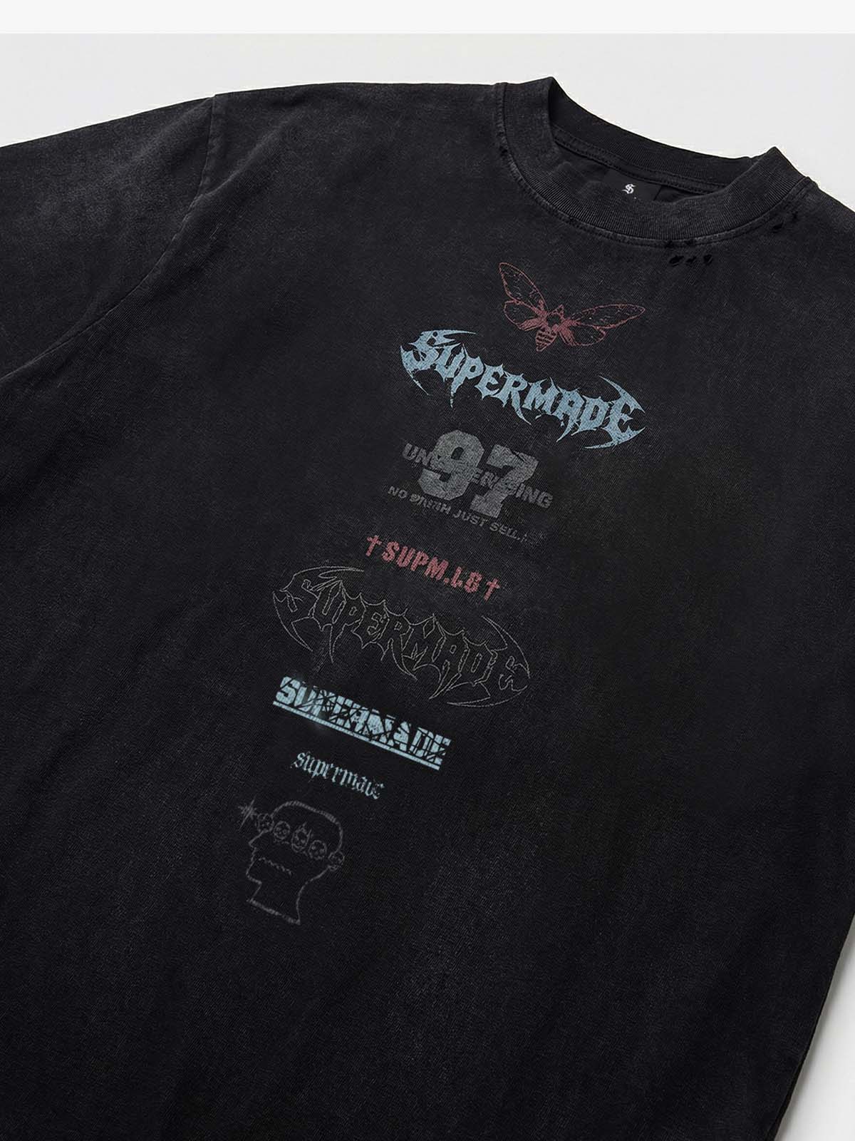 Vintage Washed Distressed Multi Logo Print T-Shirt - Image 6