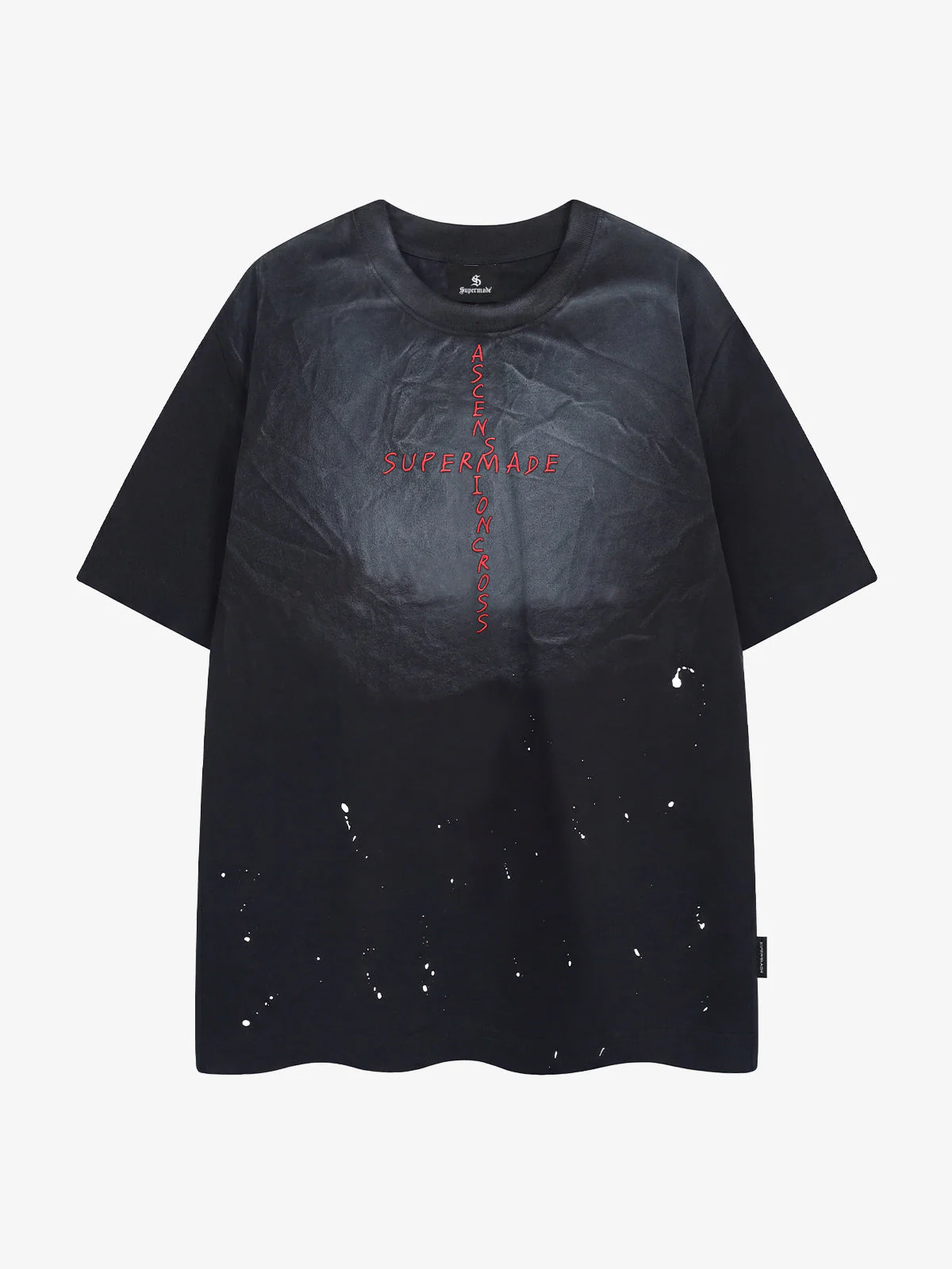 Vintage Washed Letter Cross Embroidered Splatter T-Shirt - Image 7