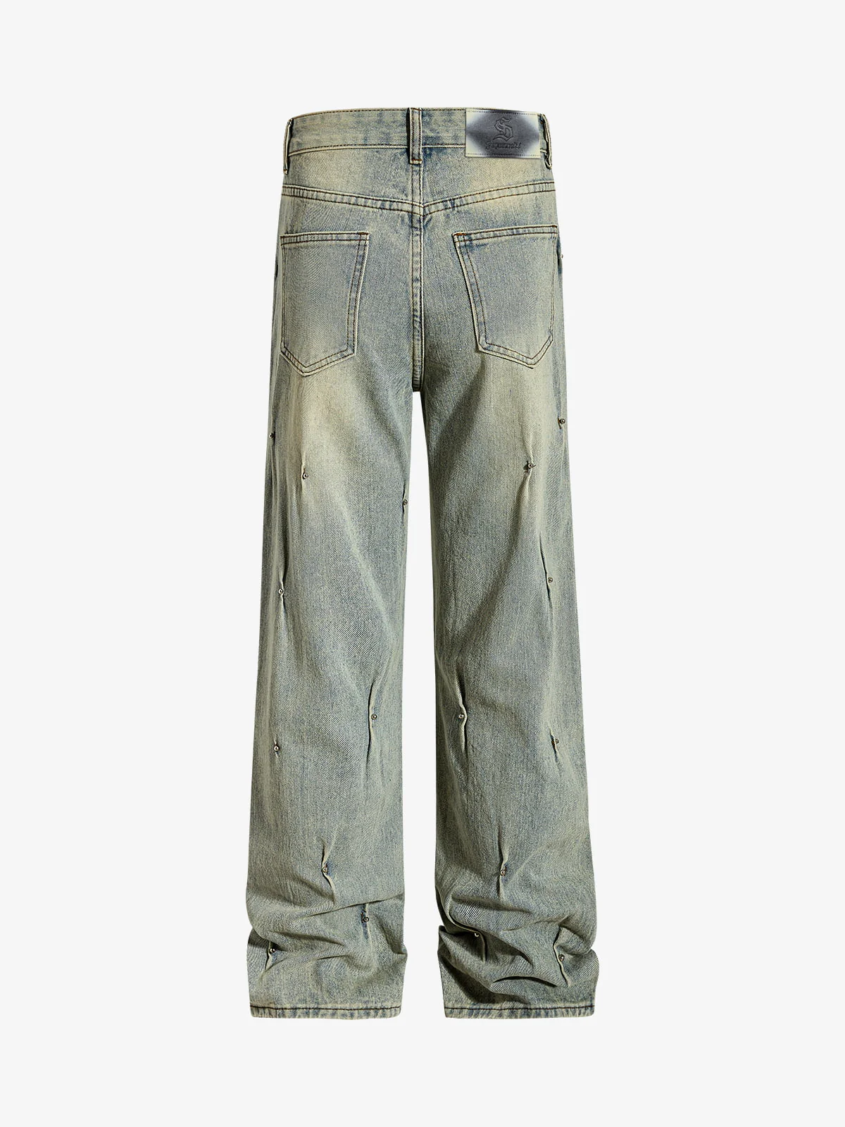 Vintage Washed Rivet-Detailed Wide Leg Jeans - Image 2