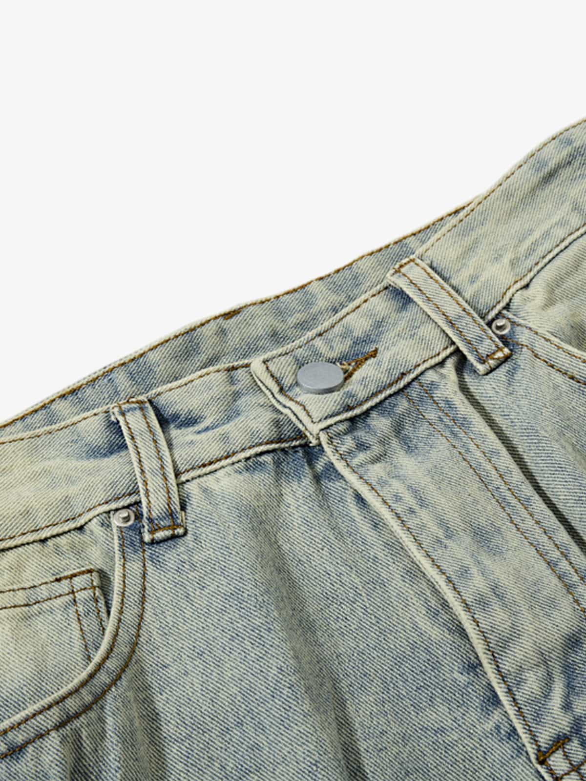 Vintage Washed Rivet-Detailed Wide Leg Jeans - Image 3