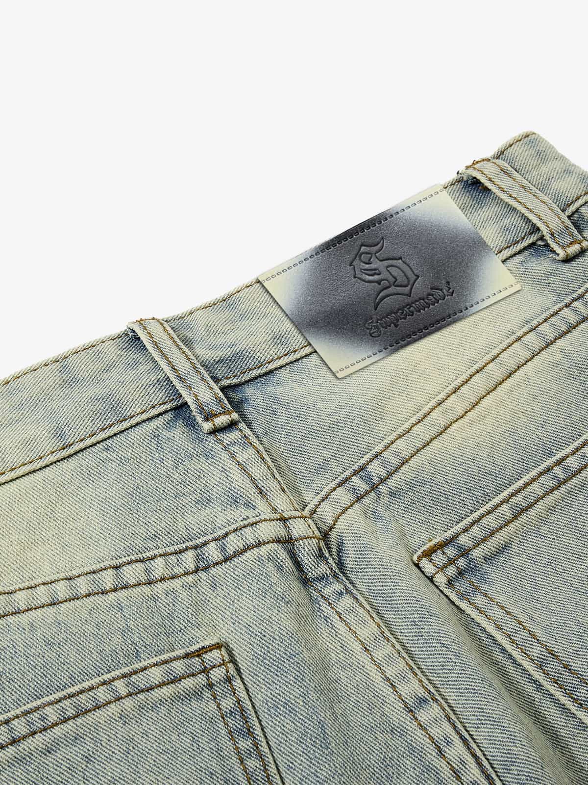 Vintage Washed Rivet-Detailed Wide Leg Jeans - Image 4
