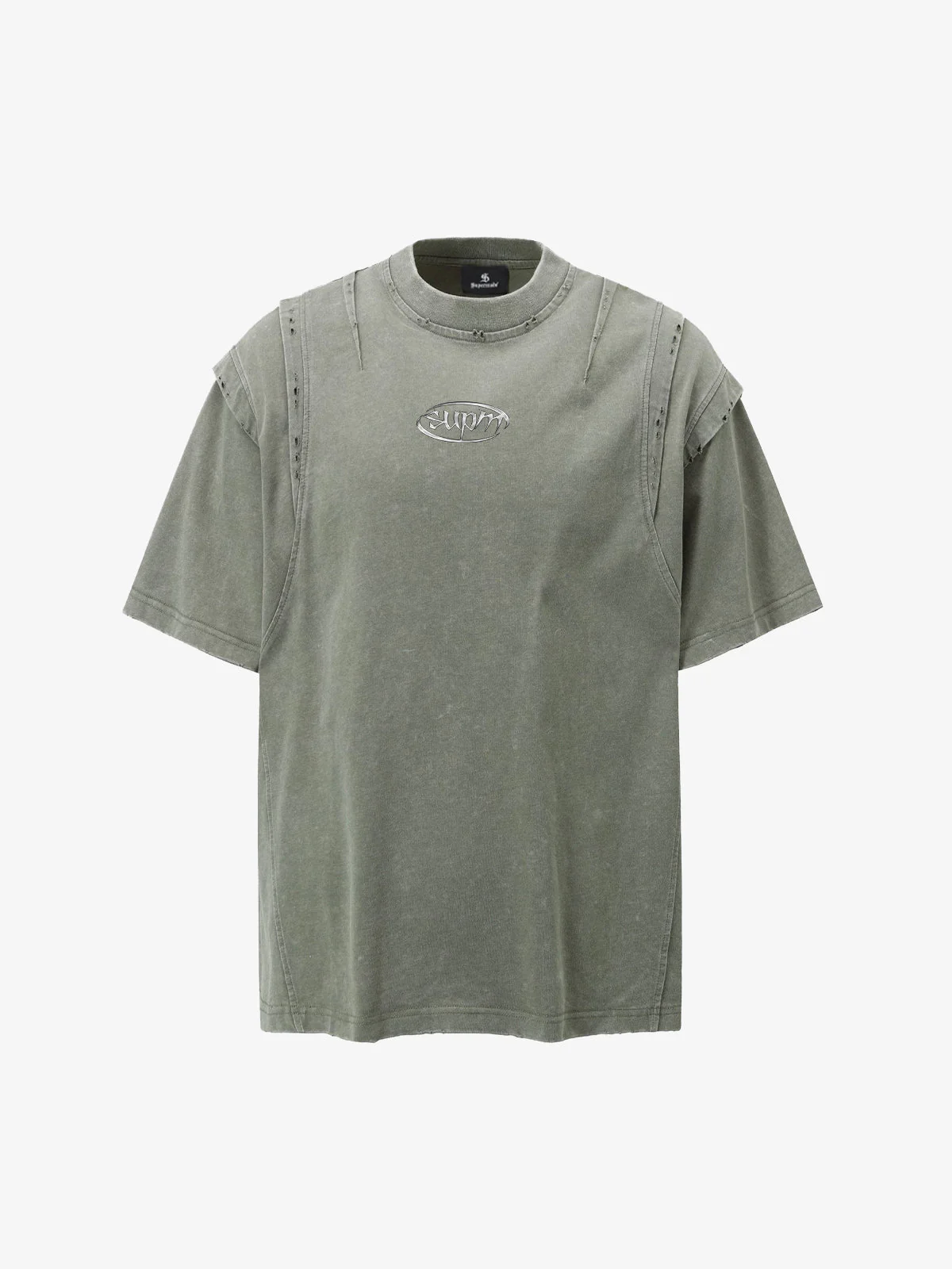Vintage Washed Structured Shoulder Distressed T-Shirt - Image 3