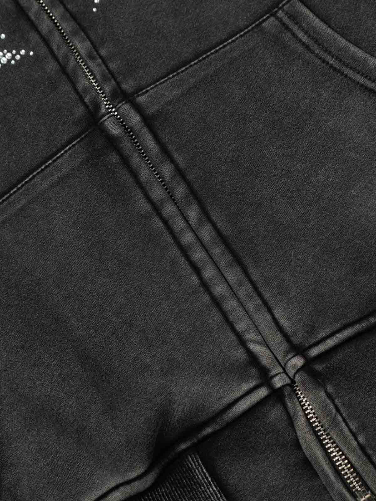 Vintage Washed Symmetrical Star Rhinestone Zip-Up Hoodie - Image 12