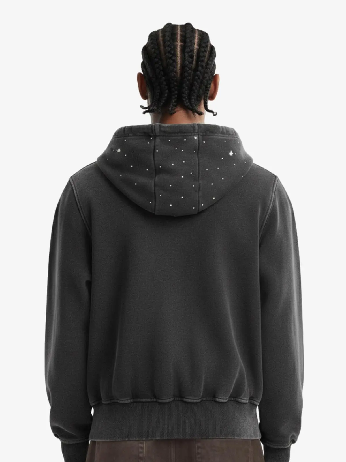 Vintage Washed Symmetrical Star Rhinestone Zip-Up Hoodie - Image 3