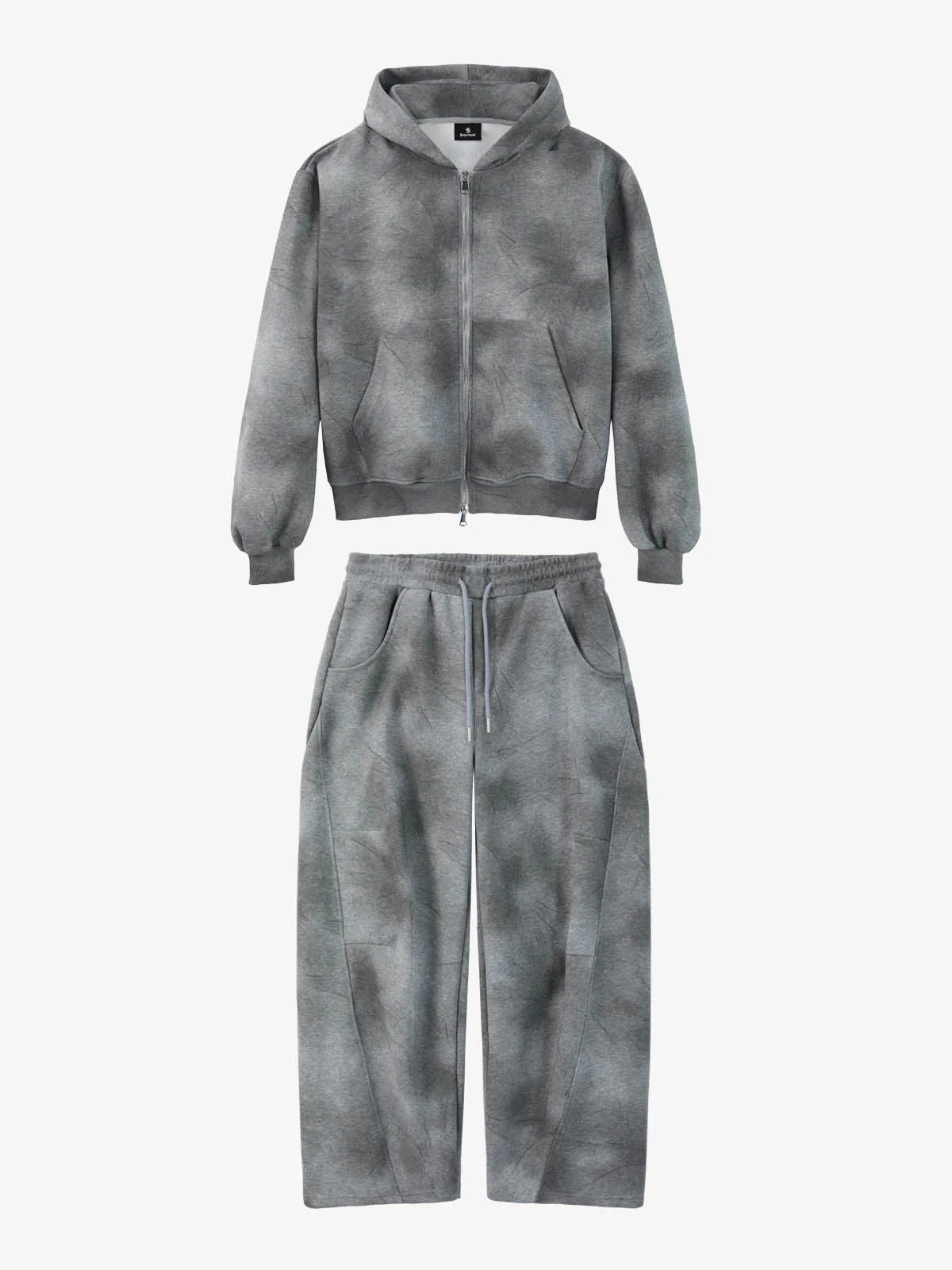 Vintage Washed Tie-Dye Zip Up Hoodie & Barrel Sweatpants Tracksuit
