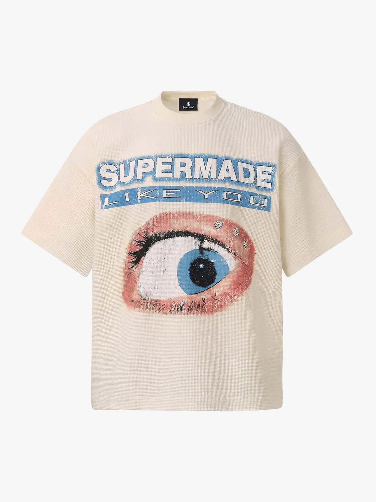 Waffle Knit Eye Graphic Letter Print T-Shirt - Image 2