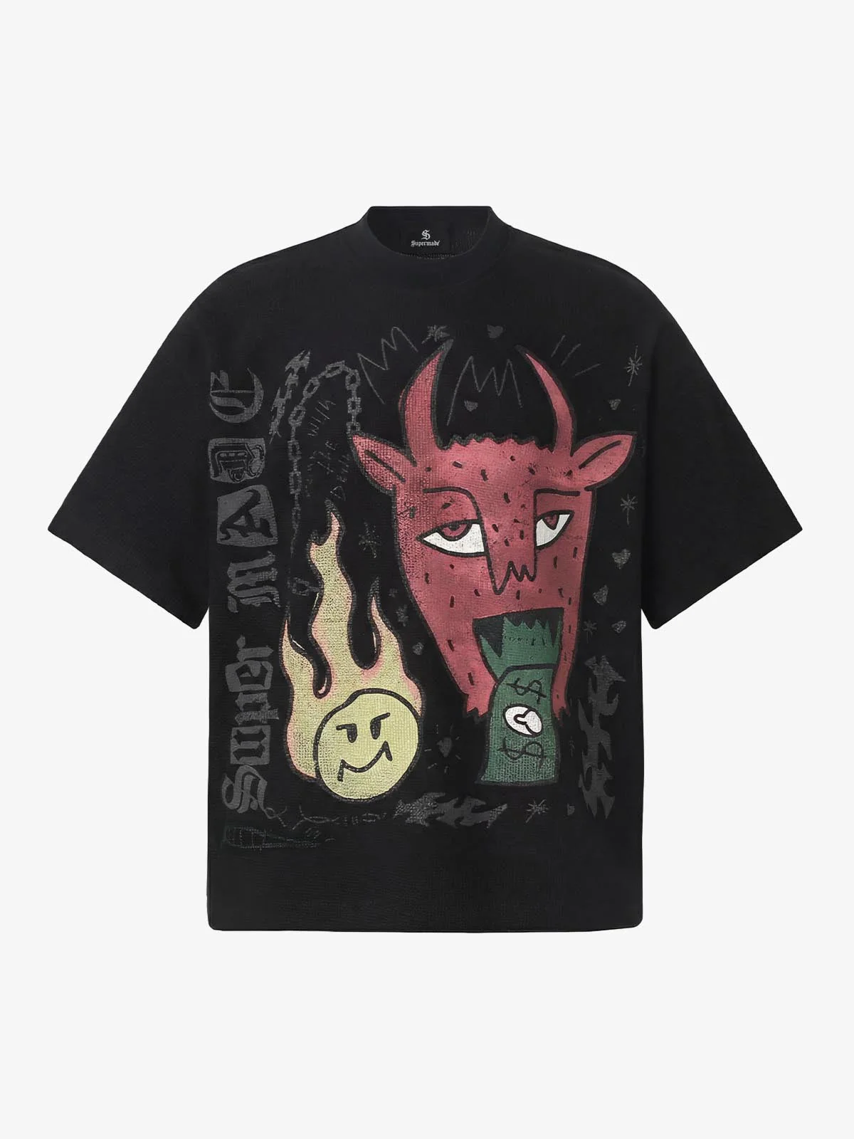 Waffle Knit Graffiti Devil Graphic Oversized T-Shirt
