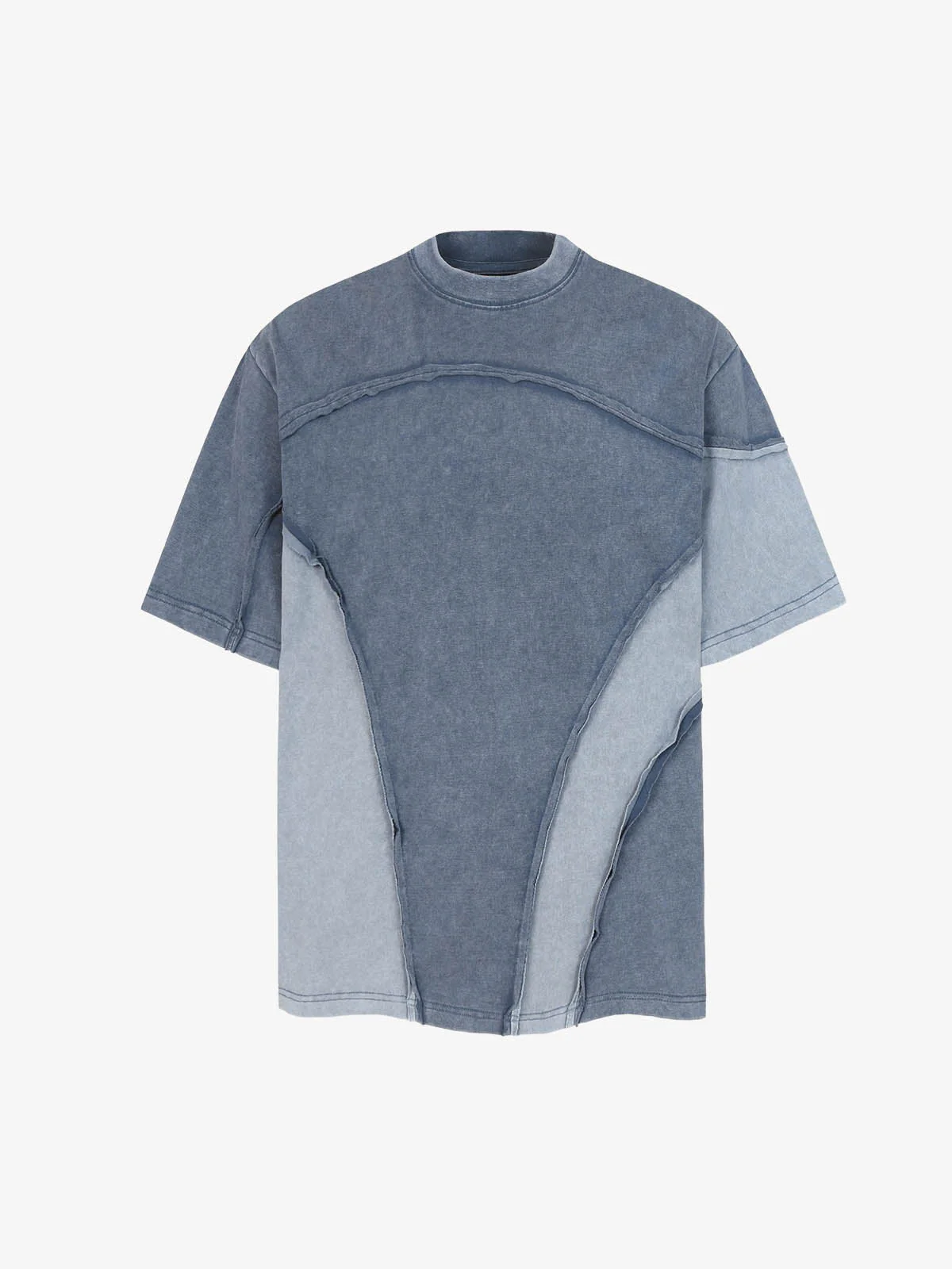 Washed Asymmetric Raw Edge Panel Knit T-Shirt - Image 2