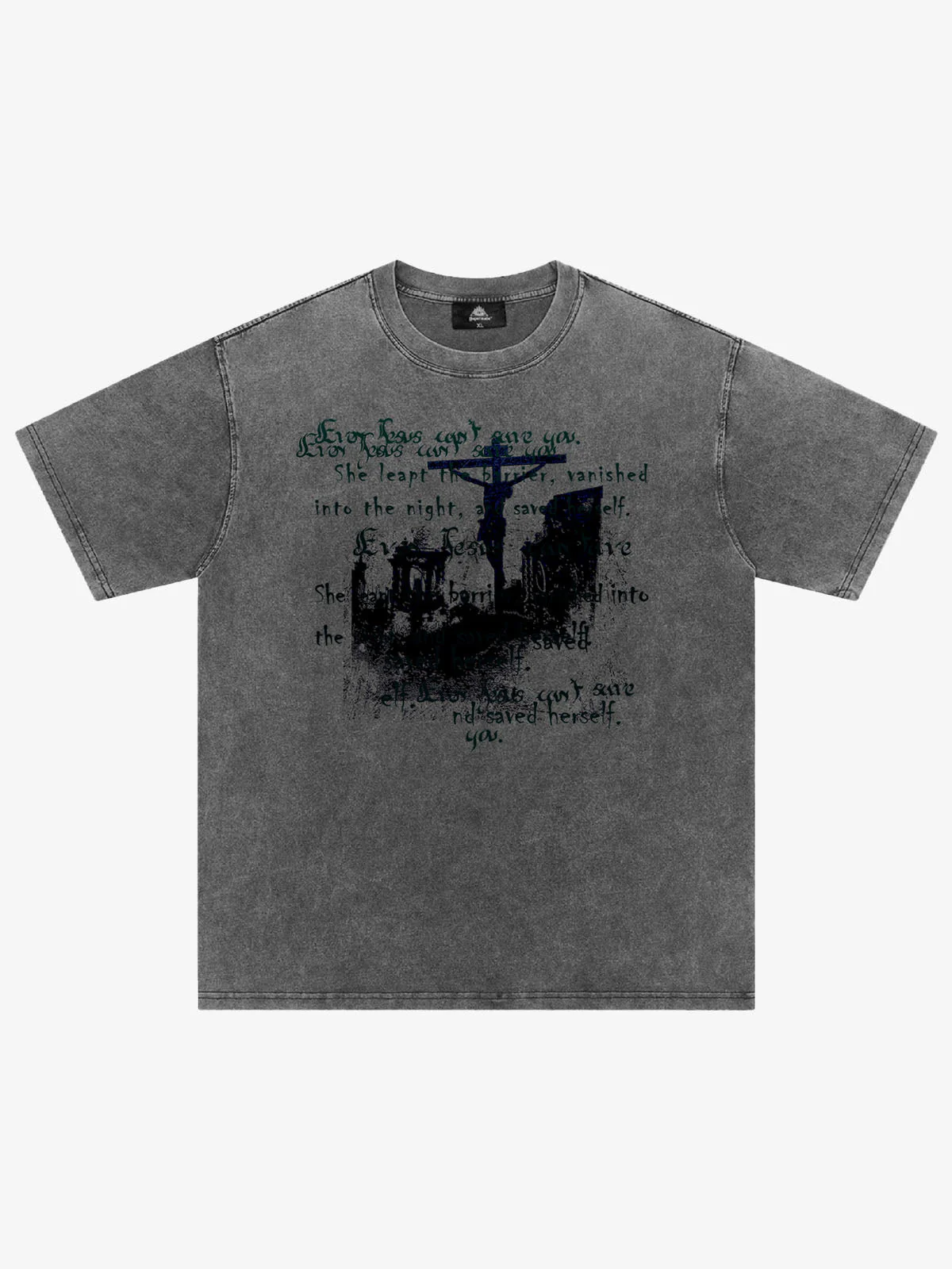 Washed Cross Overlay Text Graphic T-Shirt - Image 2