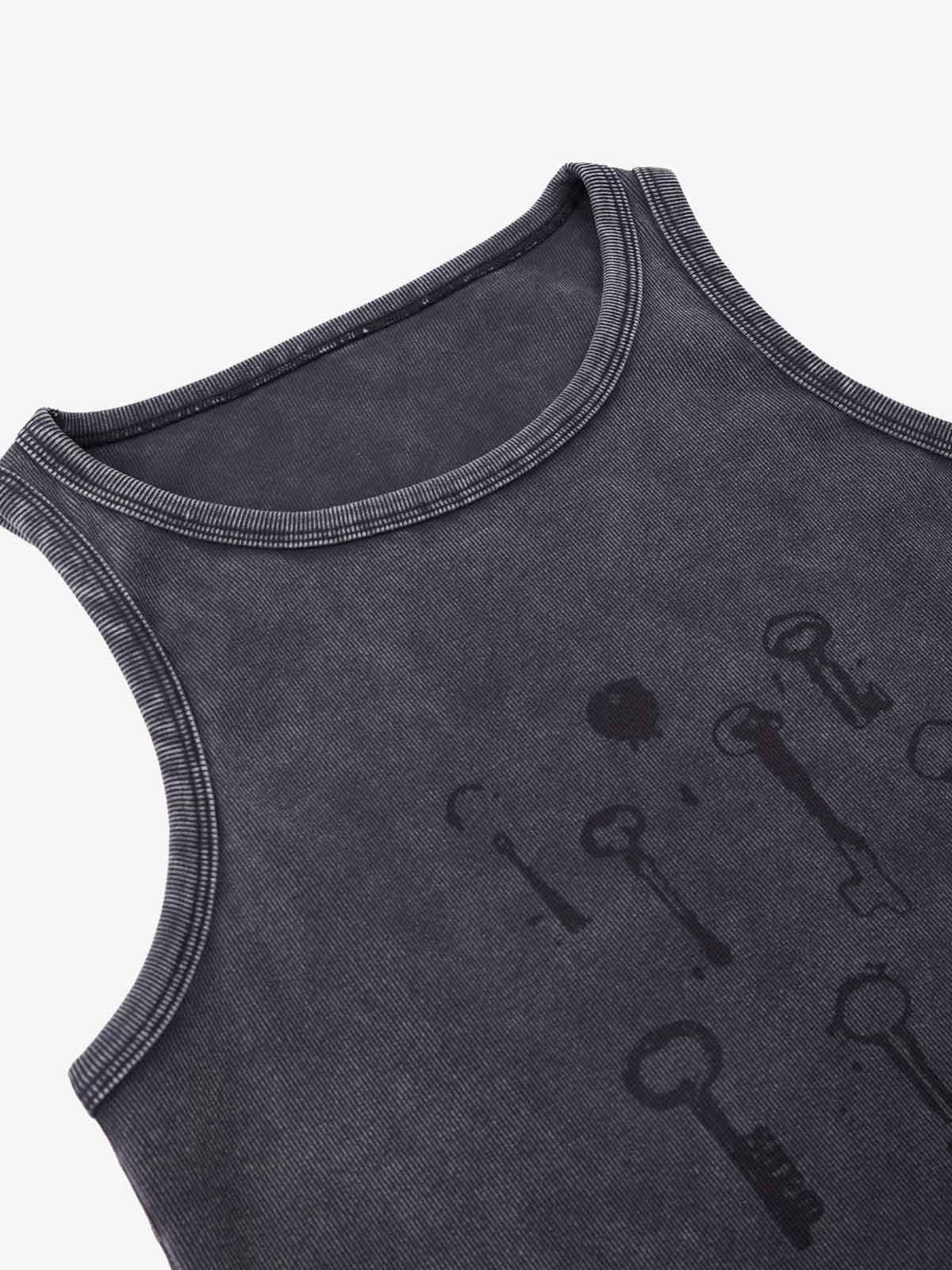 Washed Distressed Key Print Vest - Image 14