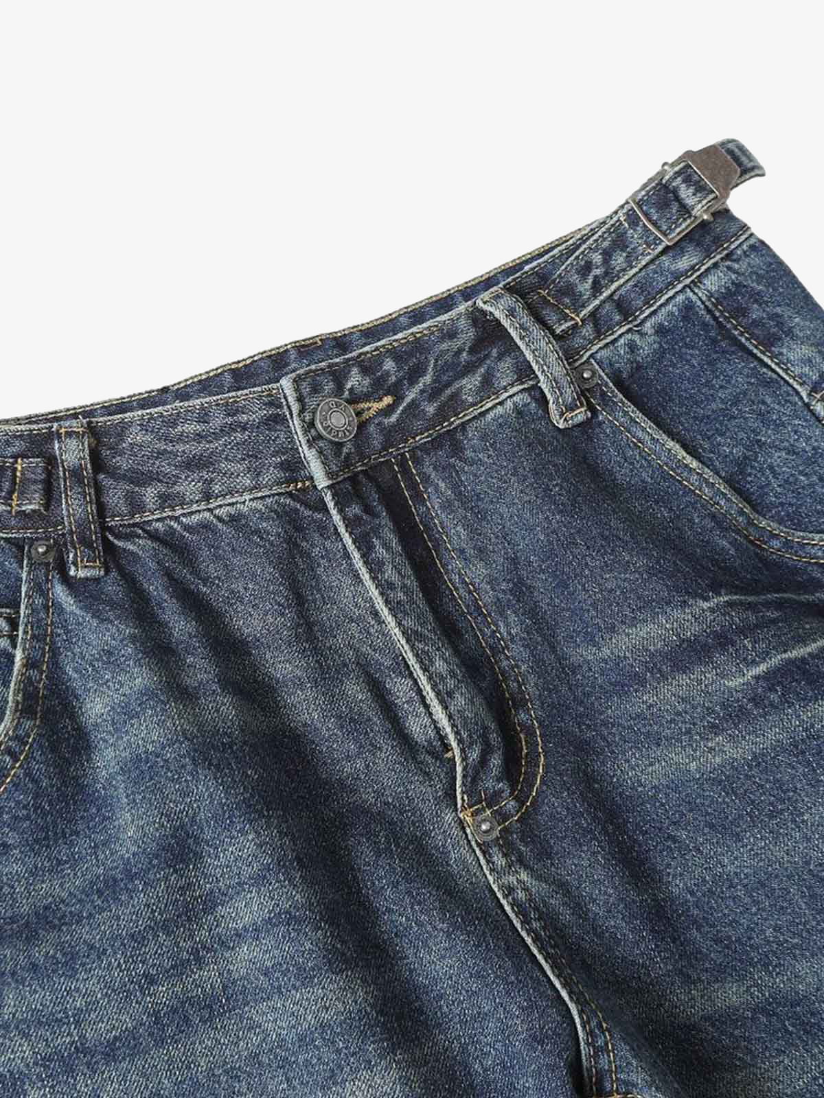 Washed Distressed Deconstructed Pleated Scimitar Jorts - Image 5